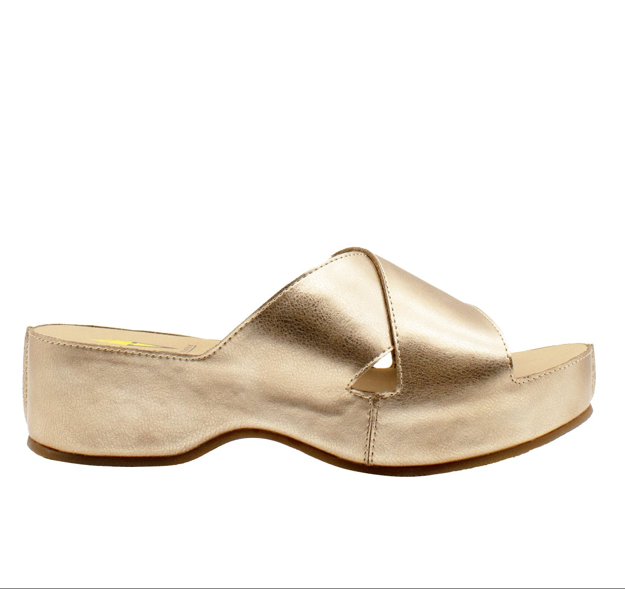 Volatile Edith Faux Leather Criss-Cross Slide Sandal in Gold