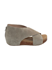 The ‘Alton’ gray sandals by Volatile are made from plush genuine suede and designed with crisscross straps that meet in the back for a closed-but-open effect suitable for year-round styling. Featuring Volatile’s signature ultra-comfort EVA insole stationed on a modest low wedge, and durable, non-skid rubber traction soles, these are ideal for all day walking. side 