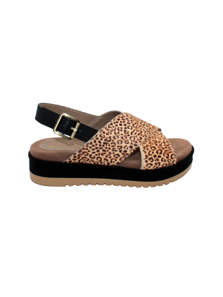 Calabar is Very Volatile’s crisscross sandal with adjustable sling comes to life in genuine animal printed calf hair. Featuring a cushioned footbed for all day wear. Pair this with jeans or your favorite dress for elevated comfort and style. tan leopard
