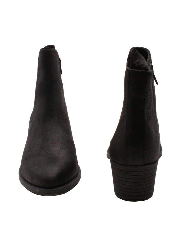 The ‘Carriage’ Chelsea bootie by Volatile, in beautiful rustic effect faux leather or matte metallic faux snake, is right on trend with a wide elastic side panel allowing for flexibility and comfort while walking. We took the level of ease a step further by adding an inside zipper, making these booties effortless to put on and off.  blackf3