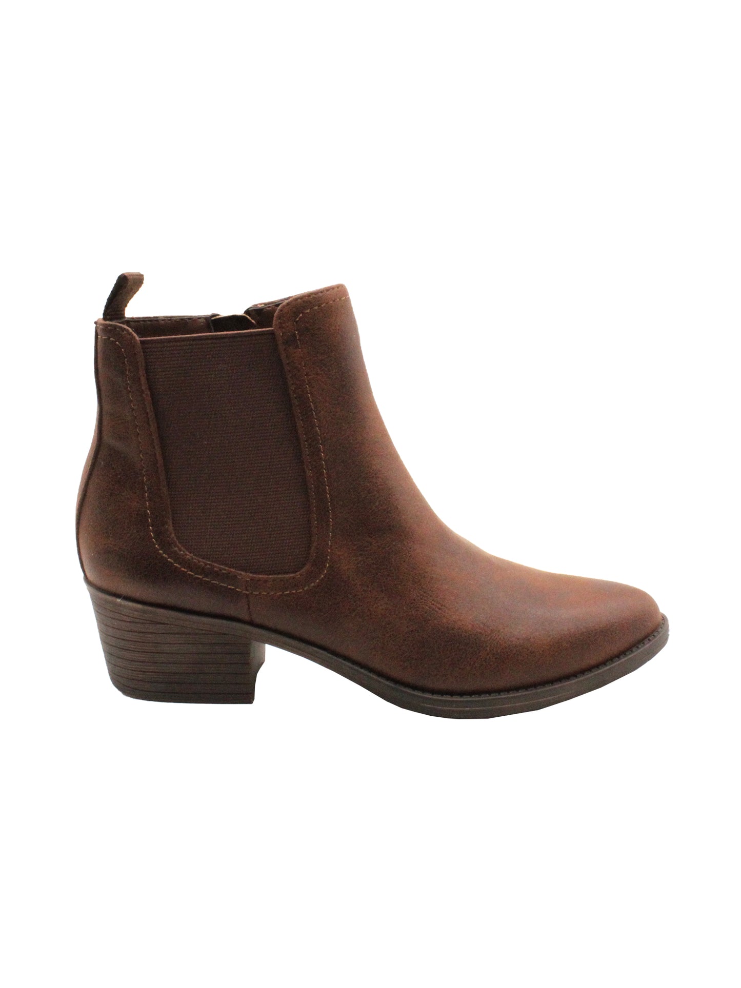 The ‘Carriage’ Chelsea bootie by Volatile, in beautiful rustic effect faux leather or matte metallic faux snake, is right on trend with a wide elastic side panel allowing for flexibility and comfort while walking. We took the level of ease a step further by adding an inside zipper, making these booties effortless to put on and off.  brown