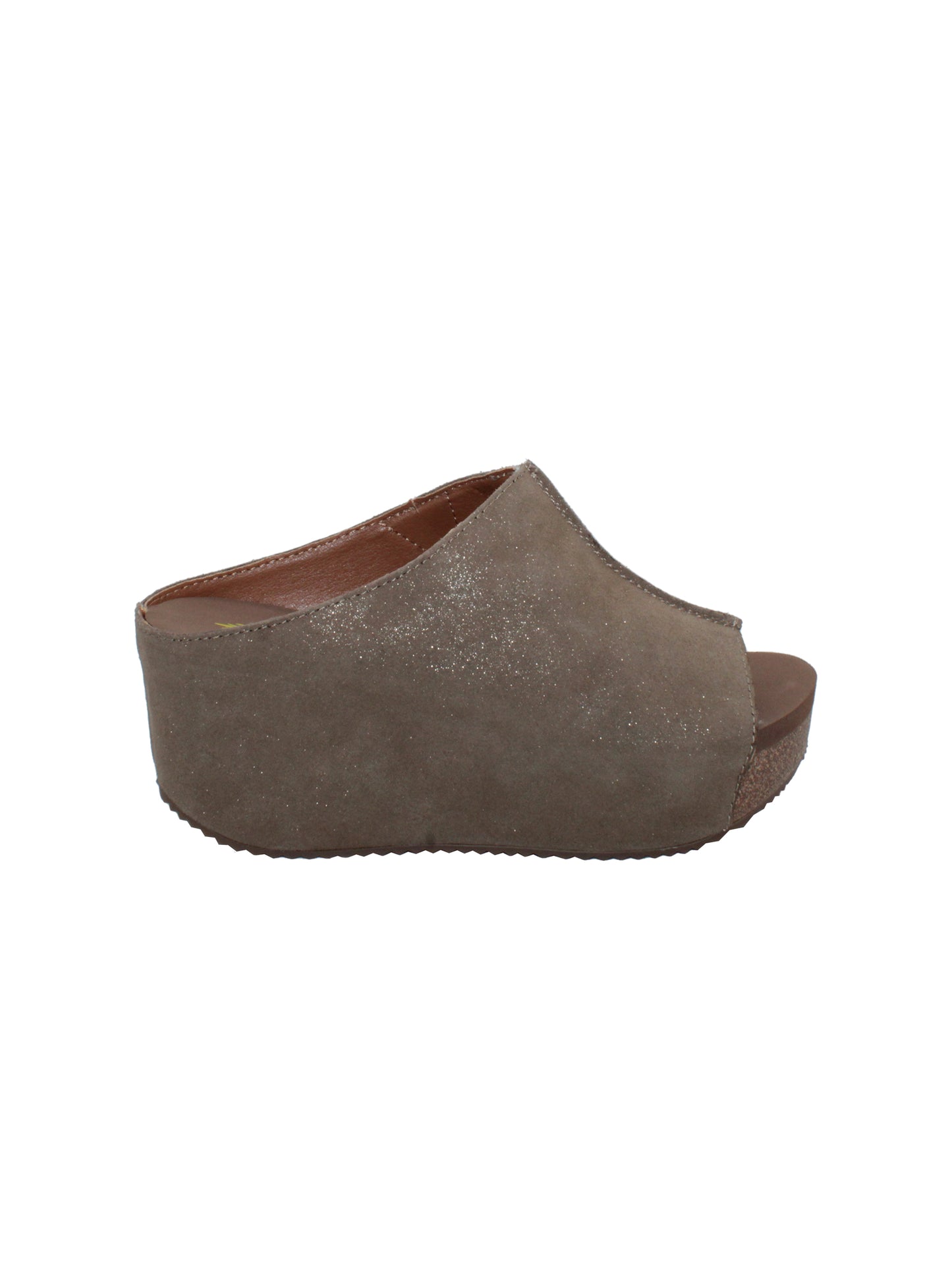 SLIP ON PEEP TOE WEDGE - Suede, hair calf, metallic tonal camo, faux snake upper with butted center seam and inner elastic gore for perfect fit - Slip on design - Leather lining - Signature ultra comfort EVA insole - Rubber traction outsole - Approx. 0.75" platform height - Approx. 2.75" wedge heel height bronze