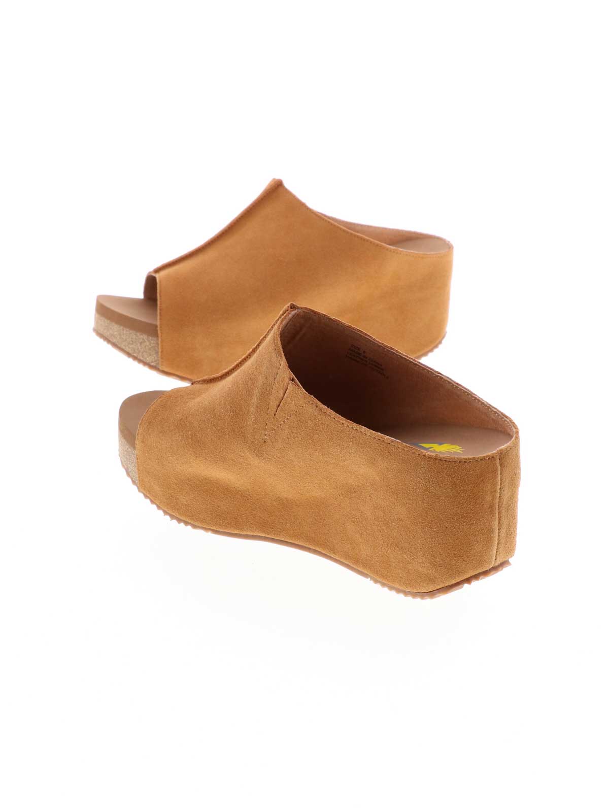 SLIP ON PEEP TOE WEDGE - Suede, hair calf, metallic tonal camo, faux snake upper with butted center seam and inner elastic gore for perfect fit - Slip on design - Leather lining - Signature ultra comfort EVA insole - Rubber traction outsole - Approx. 0.75" platform height - Approx. 2.75" wedge heel height tan4