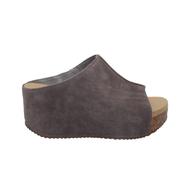 SLIP ON PEEP TOE WEDGE - Suede, hair calf, metallic tonal camo, faux snake upper with butted center seam and inner elastic gore for perfect fit - Slip on design - Leather lining - Signature ultra comfort EVA insole - Rubber traction outsole - Approx. 0.75" platform height - Approx. 2.75" wedge heel height taupe
