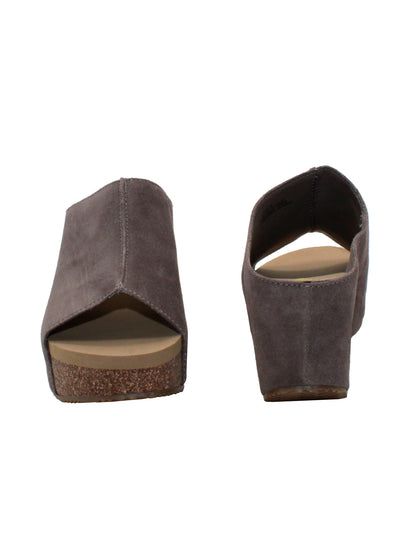 SLIP ON PEEP TOE WEDGE - Suede, hair calf, metallic tonal camo, faux snake upper with butted center seam and inner elastic gore for perfect fit - Slip on design - Leather lining - Signature ultra comfort EVA insole - Rubber traction outsole - Approx. 0.75" platform height - Approx. 2.75" wedge heel height taupe3