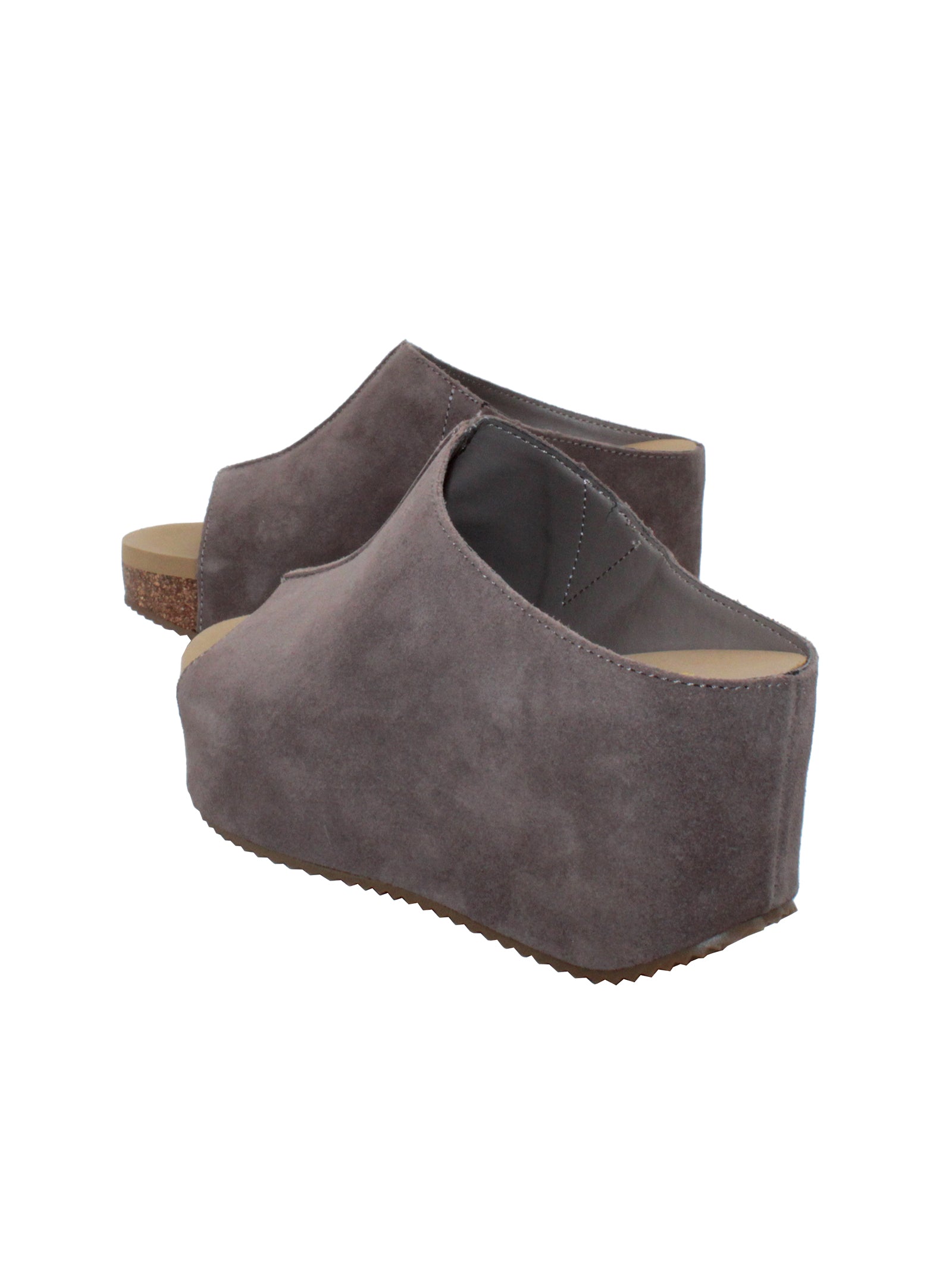 SLIP ON PEEP TOE WEDGE - Suede, hair calf, metallic tonal camo, faux snake upper with butted center seam and inner elastic gore for perfect fit - Slip on design - Leather lining - Signature ultra comfort EVA insole - Rubber traction outsole - Approx. 0.75" platform height - Approx. 2.75" wedge heel height taupe 4