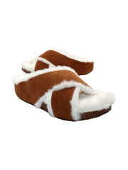 Volatile lovers will instantly recognize the 'Culver’ crisscross slide as the comfort faux fur version of our bestselling ‘Ablette’ sandal. Inspired by slippers, these sandals are ready to keep feet cozy both indoors and outdoors, featuring Volatile’s signature ultra-comfort EVA insole and non-skid, durable rubber traction outsole. Try pairing them with a lounge wear or knit pants. side