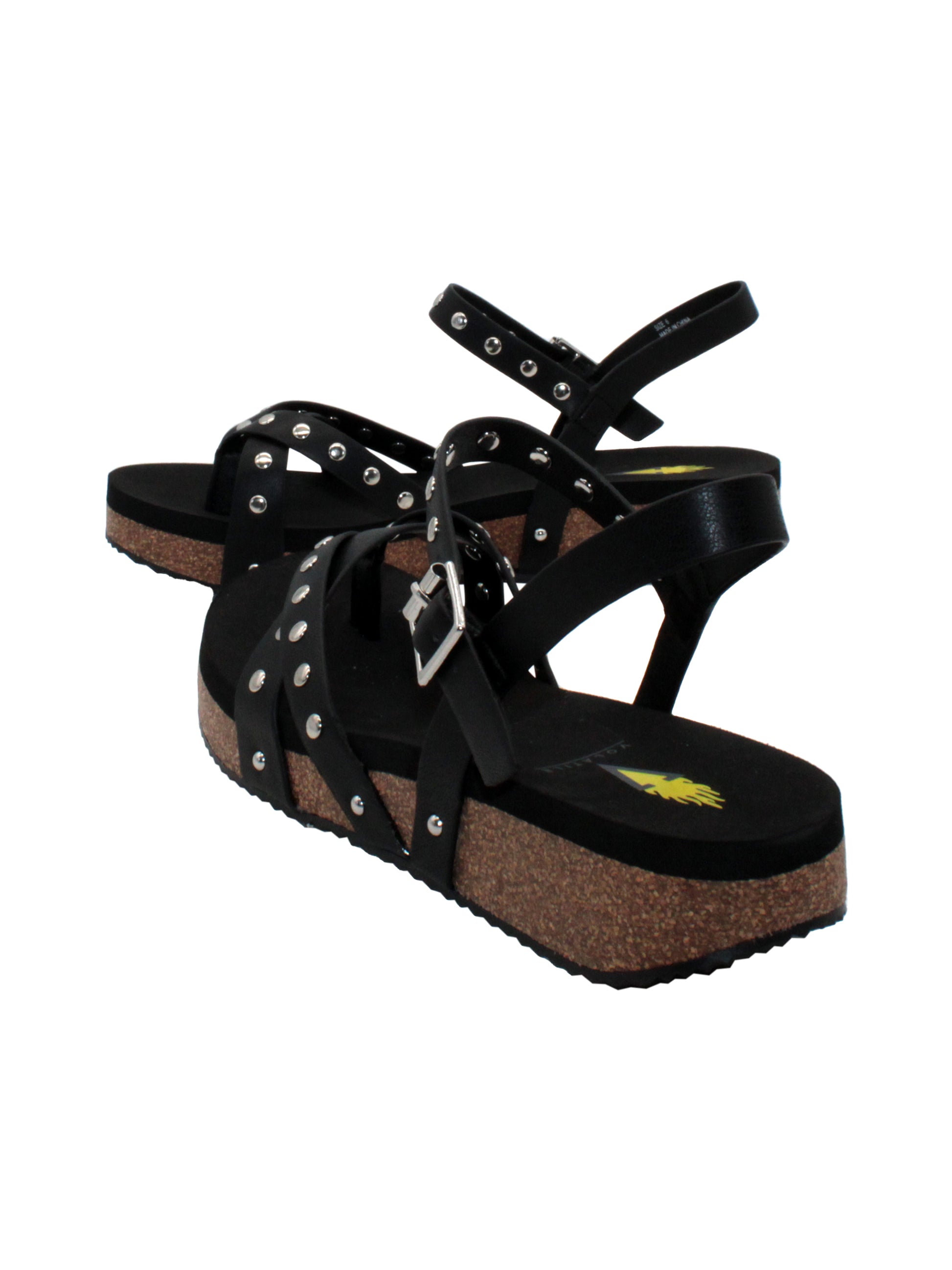   Volatile's Kelton sandal in a vegan leather is our warm weather staple. The low platform wedge adds a subtle lift while offering stability, perfect for dressing up weekend wear or keeping fashionably comfortable at the next outdoor party. Style them with everything, from shorts to dresses, and more. black 4