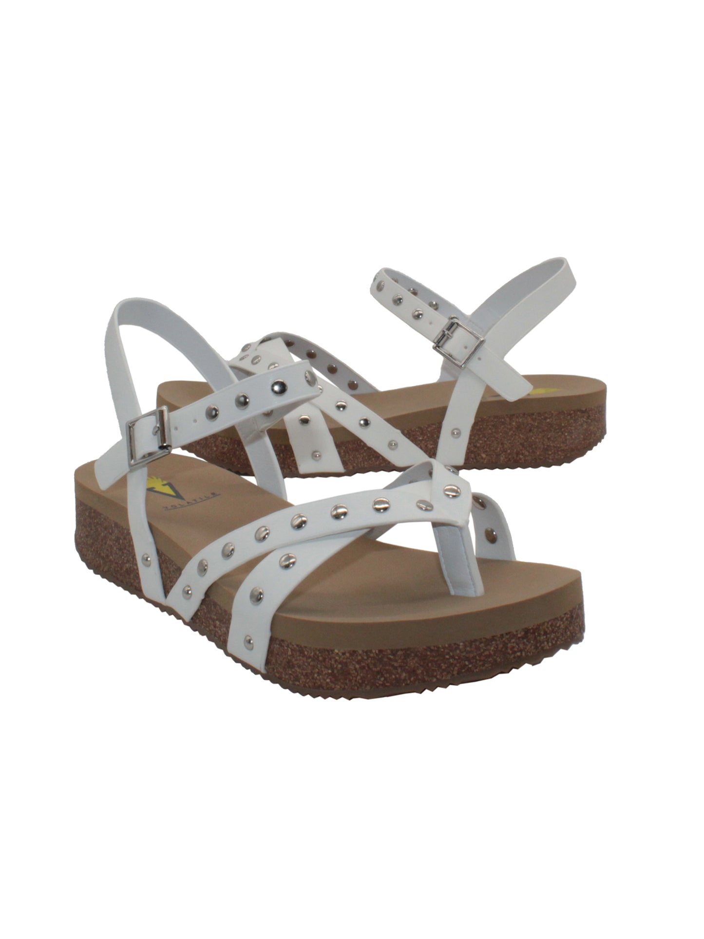  Volatile's Kelton sandal in a vegan leather is our warm weather staple. The low platform wedge adds a subtle lift while offering stability, perfect for dressing up weekend wear or keeping fashionably comfortable at the next outdoor party. Style them with everything, from shorts to dresses, and more. white  2